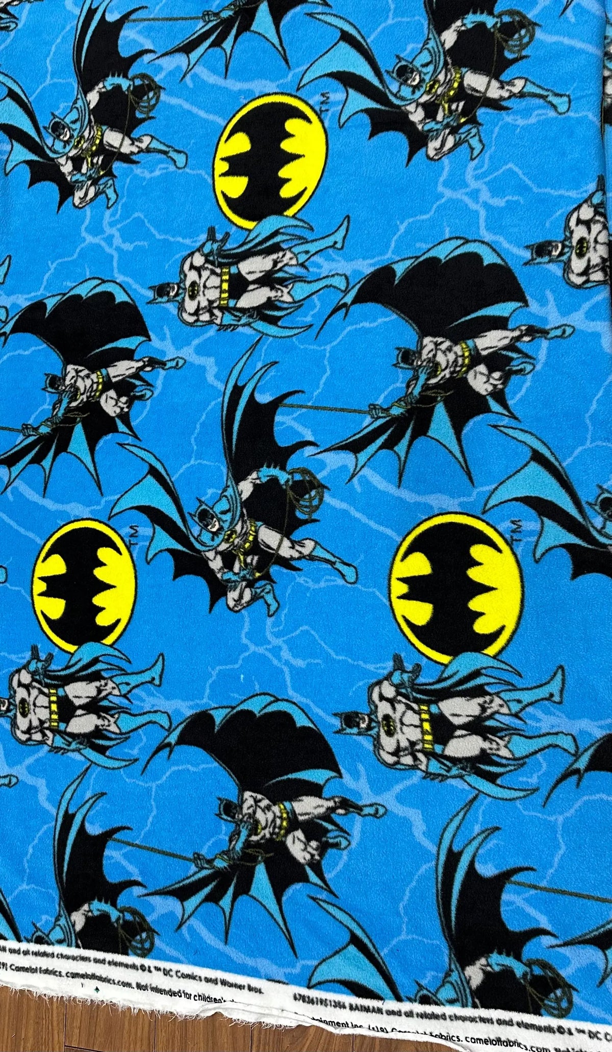Batman Fleece Fabric by the Yard, 58” Wide, 100% Polyester, Blue Superhero Fabric, Batman Logo Fleece for Blankets, Sewing & Crafts