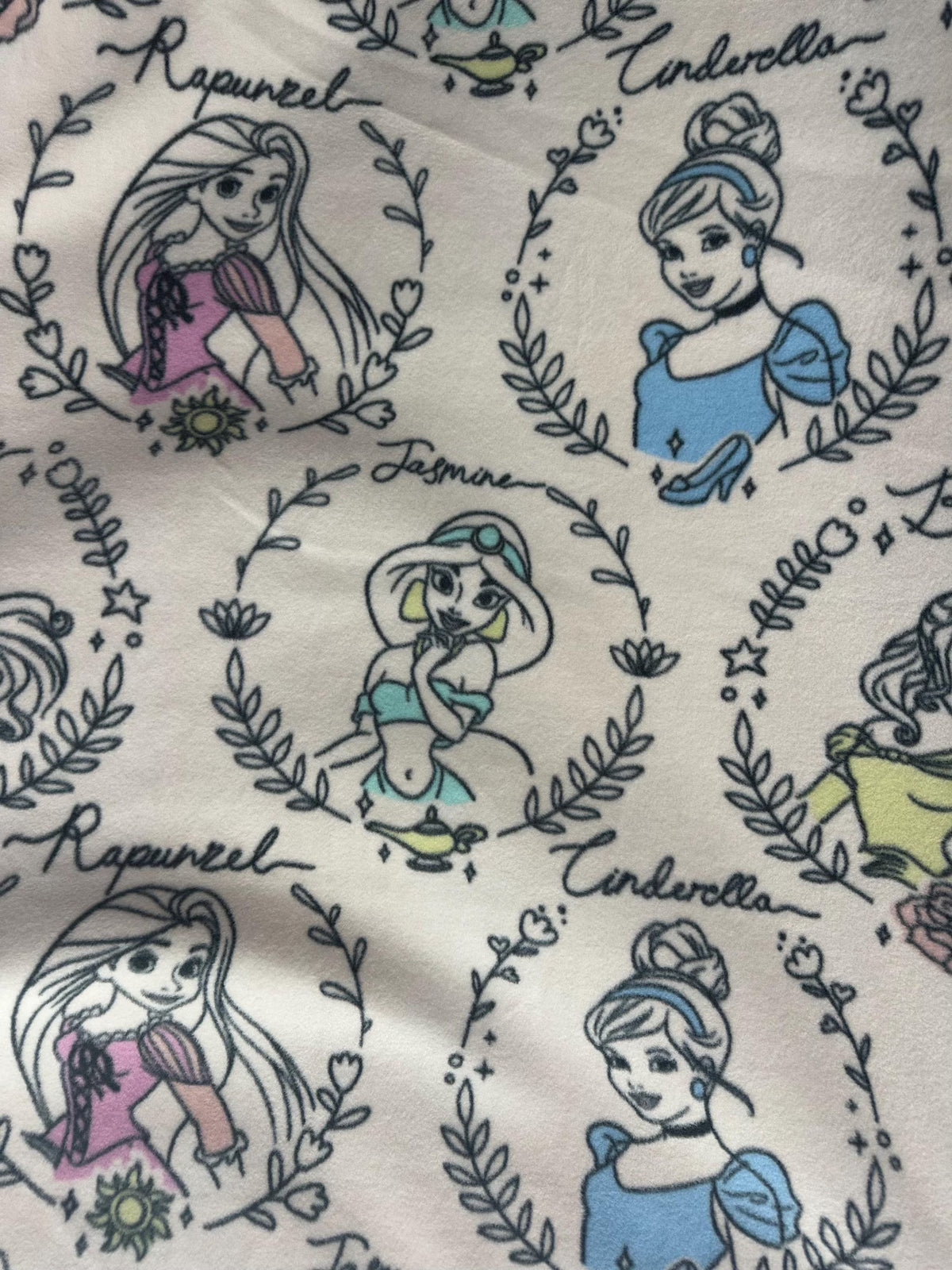 Disney Princess Fleece Fabric / Anti Pill / 60" Wide / Disney Characters ( Cinderella, Bell, Aurora, Ariel, Rapunzel) / Sold by the Yard