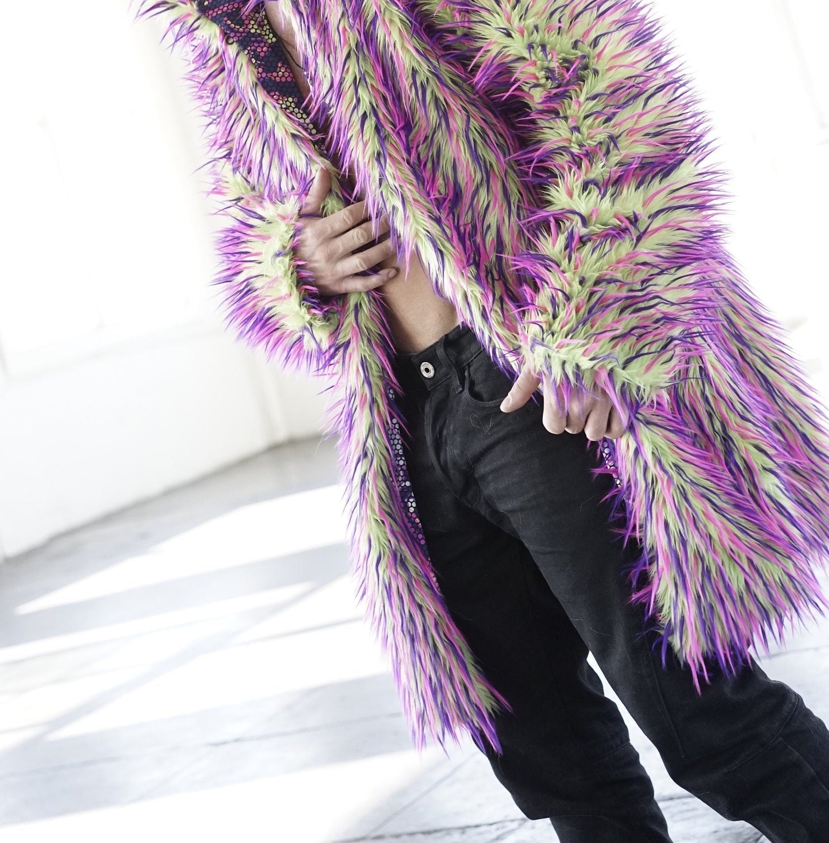 RED - ORANGE - On Yellow 3 Tone Spiked Shaggy Long Pile Fabric / Sold by The Yard - For Blankets Fashion Clothing Coats
