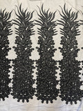 Beaded Feather Design Embroidery On a Mesh Fabric-Sold By The Panel-Black