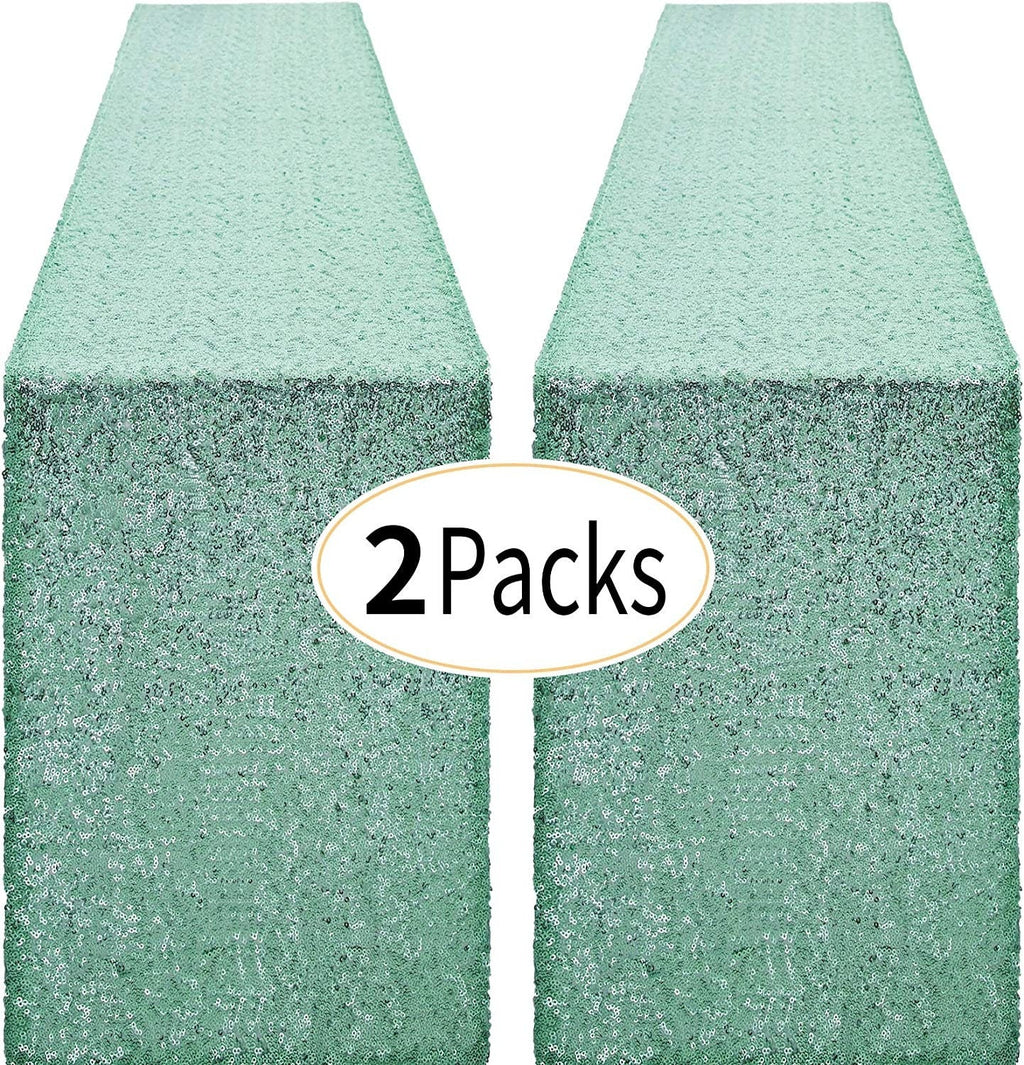 4 Pack -- Mint Green Table Runners - Sequin Table Runner Glitter Table Runner for Birthday Party, Supplies Decorations ( 4 Pack )