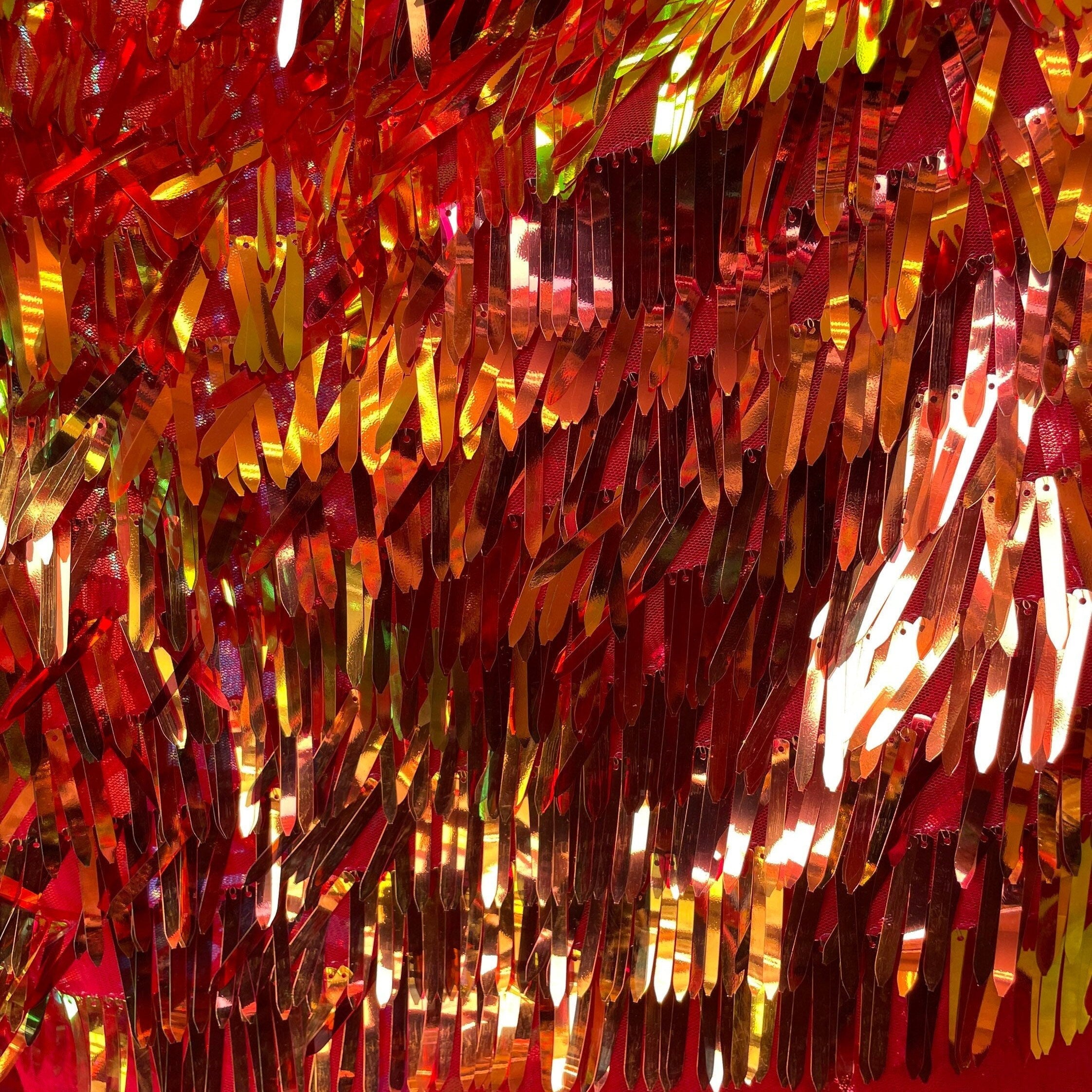 Swords Design Iridescent Sequin Fabric - RED ORANGE - Fabric Sequin Fabric for Sewing  By The Yard -Evening Dress