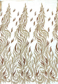 ROSE GOLD - Fire Feather Designs Embroider Sequins and Heavy Beaded On a Mesh Lace Fabric-Sold by The Yard-