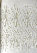 FEATHER-  Designs Embroider with Sequins and Heavy Beaded on a Mesh Lace Fabric - Sold By The Yard - BEIGE