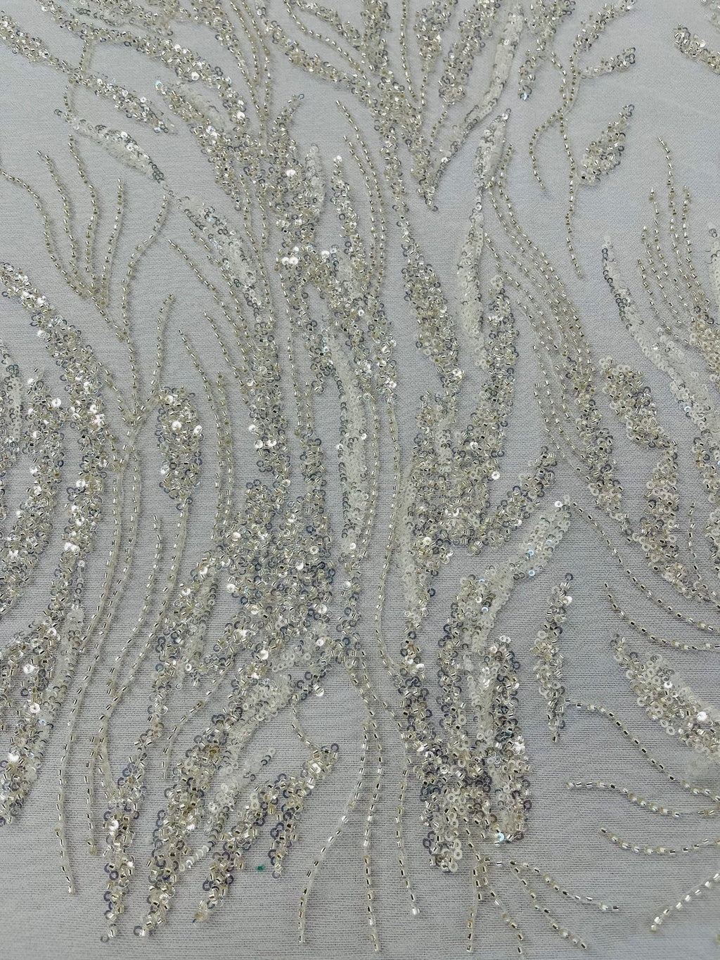 LUXURY BRANCHES  -  Designs Embroider with Sequins and Heavy Beaded on a Mesh Lace Fabric - Sold By The Yard - OFFWHITE