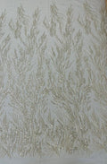 LUXURY BRANCHES  -  Designs Embroider with Sequins and Heavy Beaded on a Mesh Lace Fabric - Sold By The Yard - NUDECLEAR