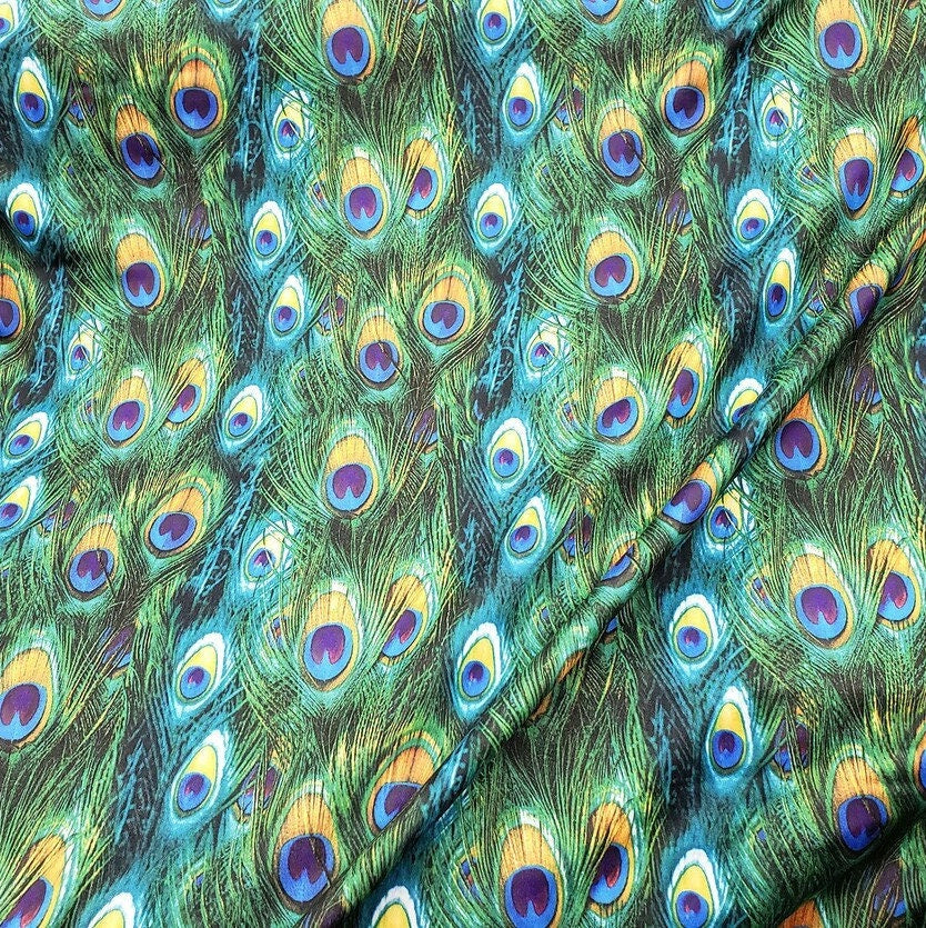 PEACOCK - Print Stretch Spandex-Sold By The Yard - GREENBLUE - Ideal For Costumes, Dresses, Leggings, Swimsuit and Much More