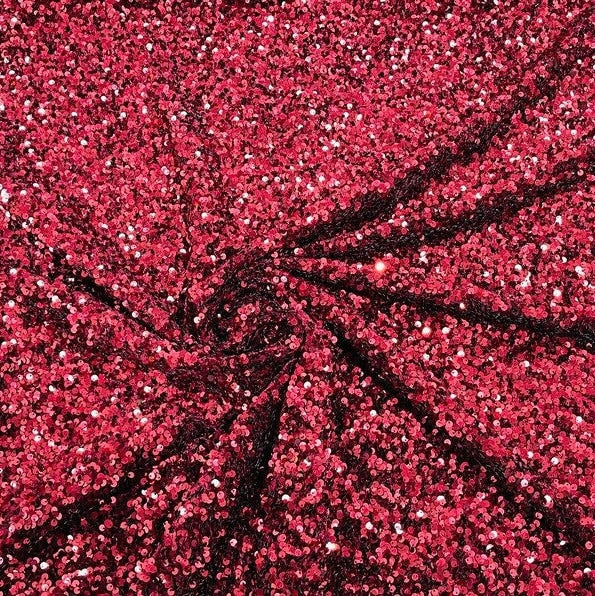 SEQUIN VELVET - Sequins on a Stretch Velvet 2-Way Stretch Sold By The Yard. BURGUNDY - For Fashion Dress Evening Dress Prom Quinceanera
