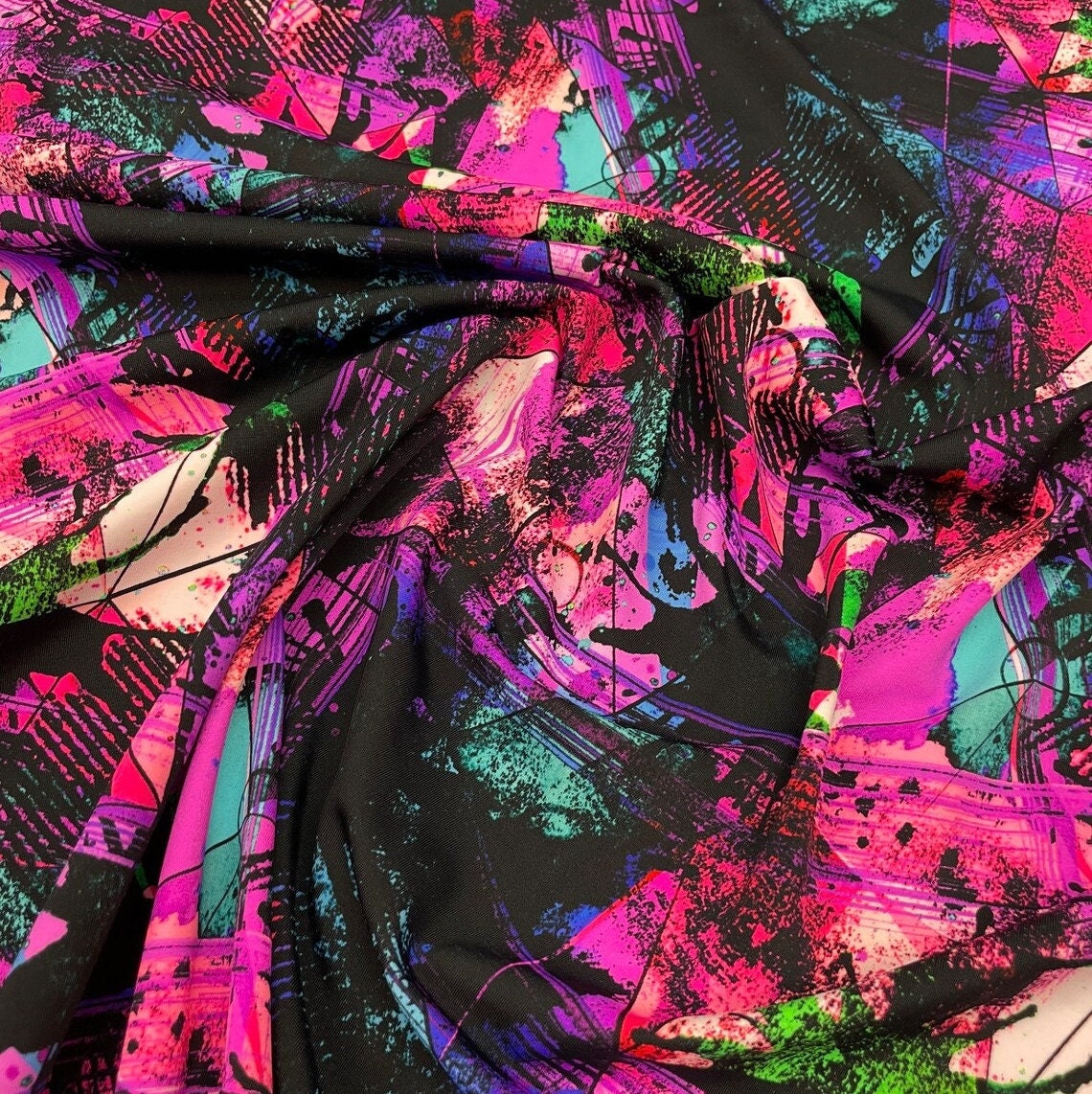 ARTIST SKETCH - Print Nylon Spandex Fabric 4 Way Stretch - Sold By The Yard - FUCHSIA - Ideal For Dostumes, Dresses, Leggings,