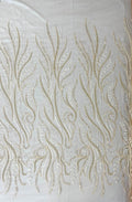 FEATHER-  Designs Embroider with Sequins and Heavy Beaded on a Mesh Lace Fabric - Sold By The Yard - BLUSH