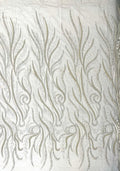 FEATHER-  Designs Embroider with Sequins and Heavy Beaded on a Mesh Lace Fabric - Sold By The Yard - SILVER