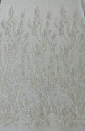 LUXURY BRANCHES  -  Designs Embroider with Sequins and Heavy Beaded on a Mesh Lace Fabric - Sold By The Yard - OFFWHITE