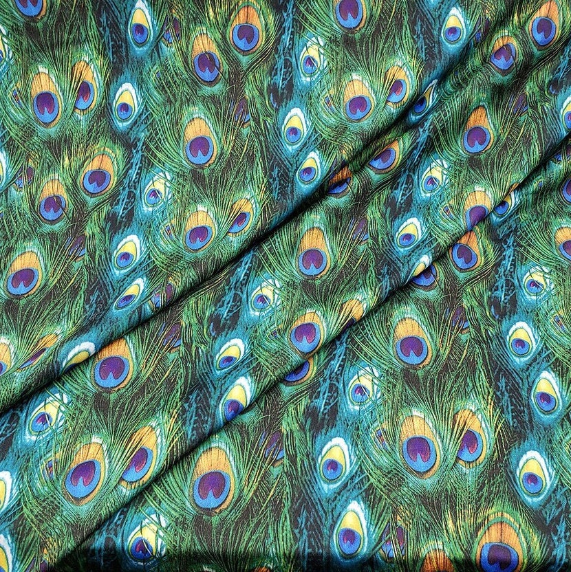 PEACOCK - Print Stretch Spandex-Sold By The Yard - GREENBLUE - Ideal For Costumes, Dresses, Leggings, Swimsuit and Much More