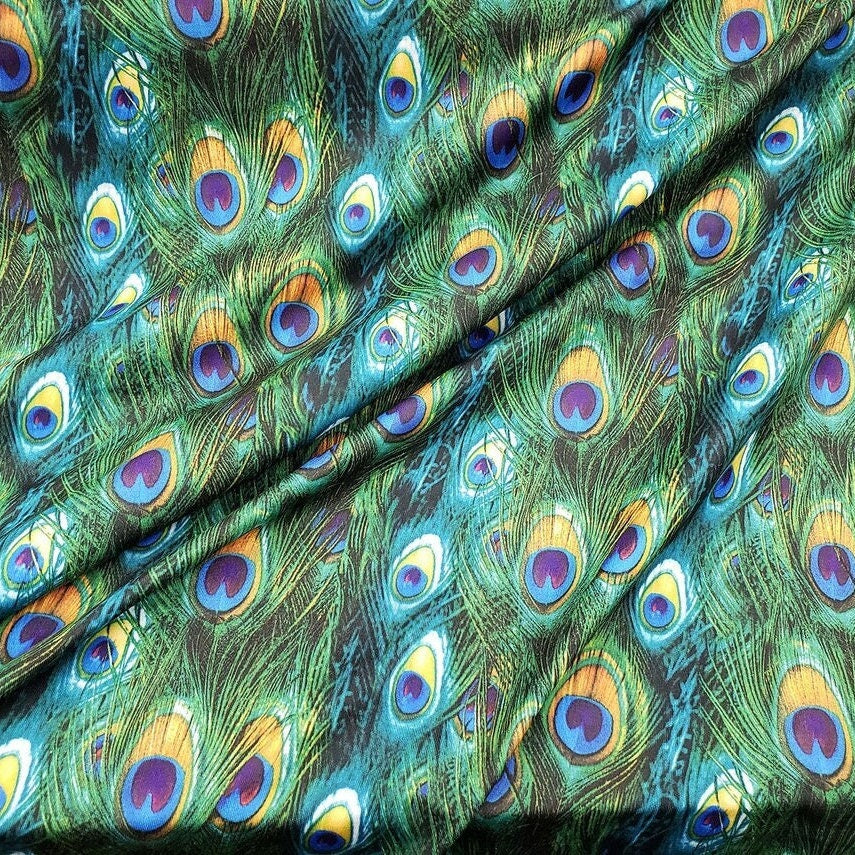 PEACOCK - Print Stretch Spandex-Sold By The Yard - GREENBLUE - Ideal For Costumes, Dresses, Leggings, Swimsuit and Much More
