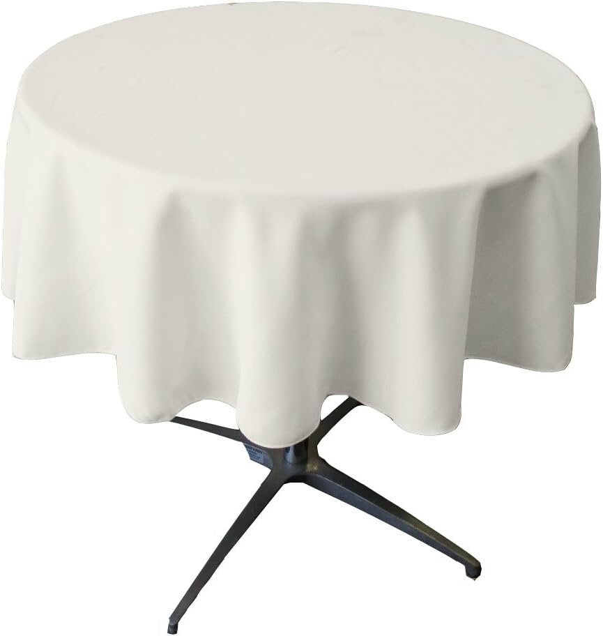 WHITE - Polyester Poplin Washable Round Tablecloth, Wrinkle Resistant Table Cover Fabric Table Cloth for Dinning, Kitchen, Party, Holiday