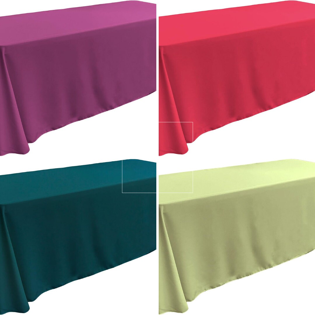 90" x 132" Polyester Poplin Washable Rectangular Tablecloth, Table Cover Fabric Cloth for Dinning, Kitchen, Party. 27 Colors Available