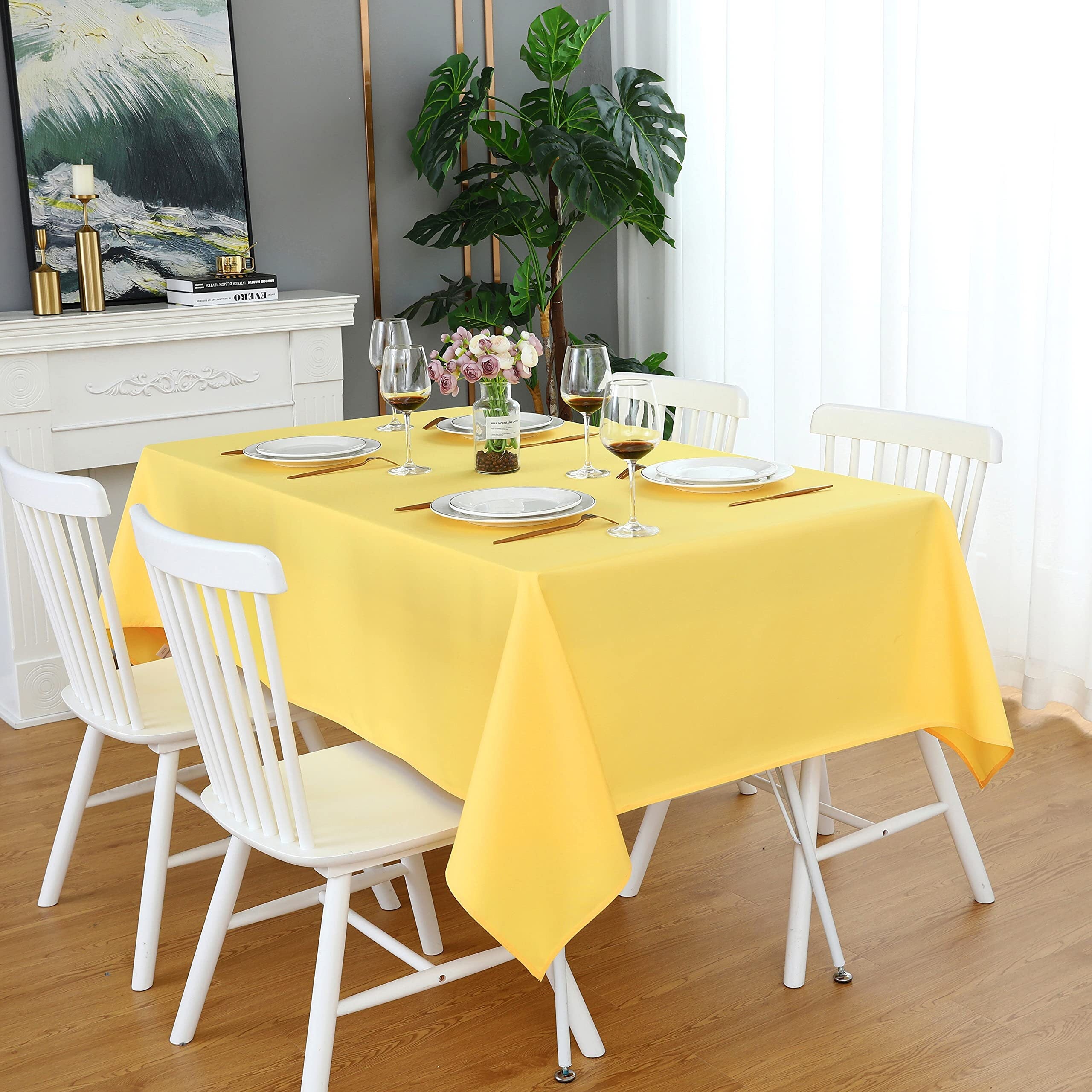WHITE - Polyester Poplin Washable Rectangular Tablecloth, Stain Wrinkle Resistant Table Cover Fabric Table Cloth for Dinning, Kitchen, Party