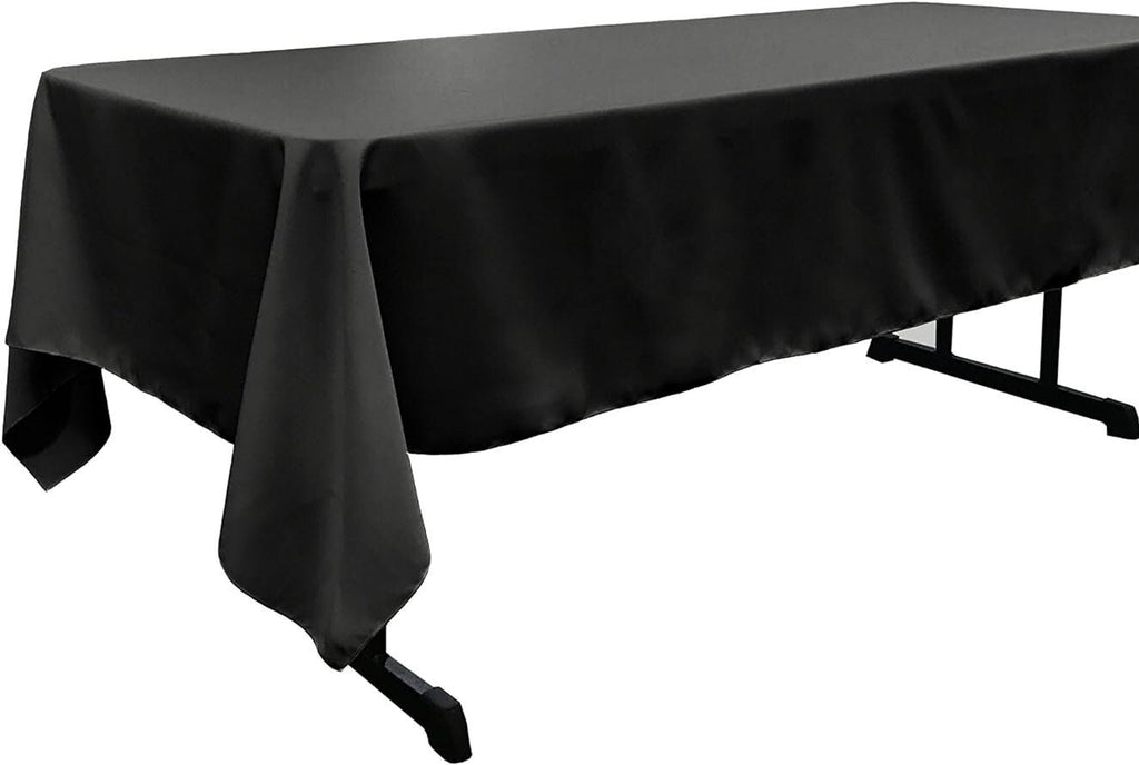 BLACK - Polyester Poplin Washable Rectangular Tablecloth, Stain Wrinkle Resistant Table Cover Fabric Table Cloth for Dinning, Kitchen, Party