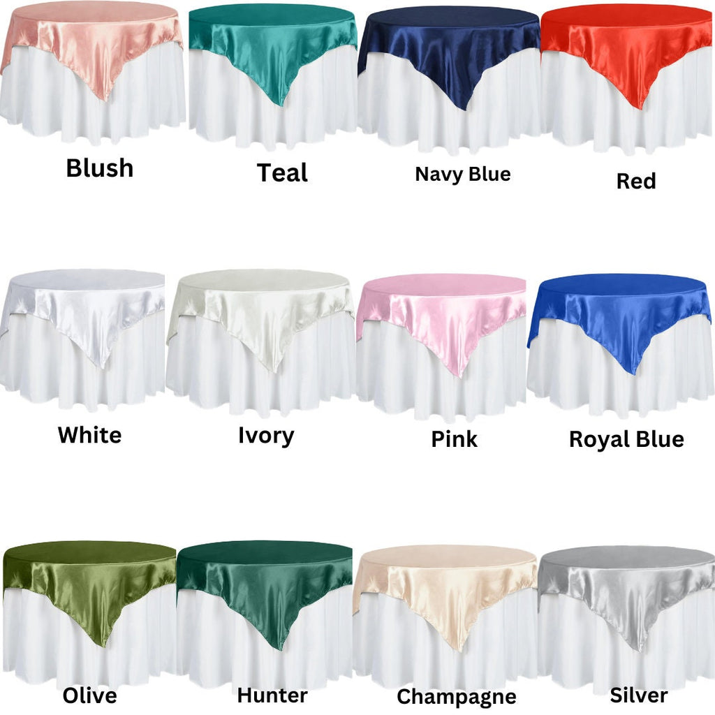 SATIN - Square Tablecloth Overlay - Square Tablecloth, Square Table Cover Fabric  for Dining, Kitchen, Party. 27 Colors Available