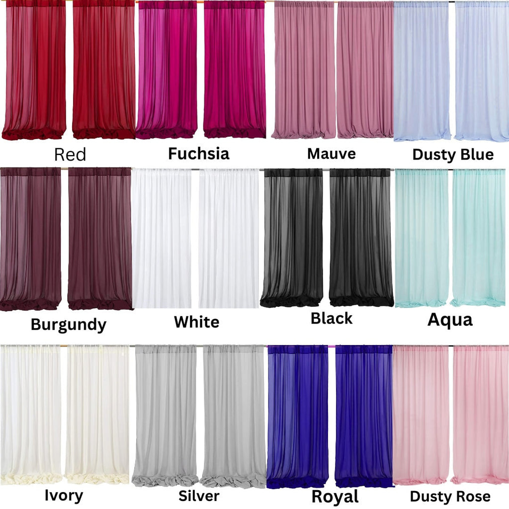 2 PANELS Chiffon Backdrop Curtains Drapes Sheer Chiffon Fabric Photography Curtain Drapes for Wedding Ceremony Party. 21 Colors Available