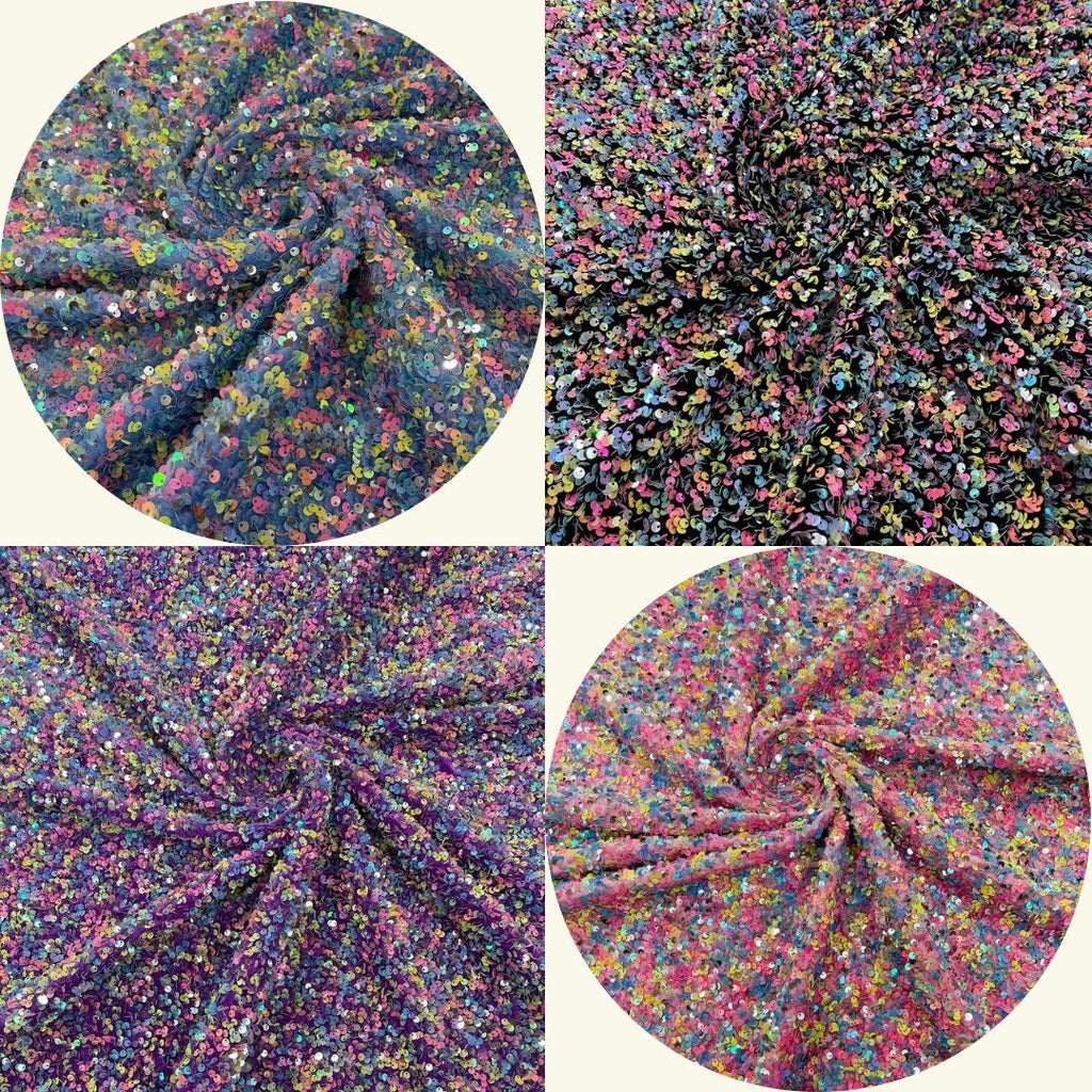 CONFETTI - Multi Color Confetti All Over Shiny Sequins Stretch Velvet, Sold By The Yard. Choose Color Below