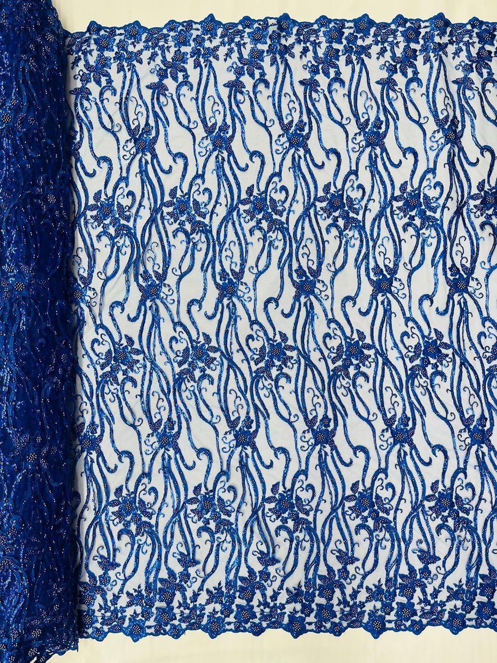 Floral Beaded Lace/Sequin Embroider Lace Fabric - Sold by The Yard. Choose Color Below