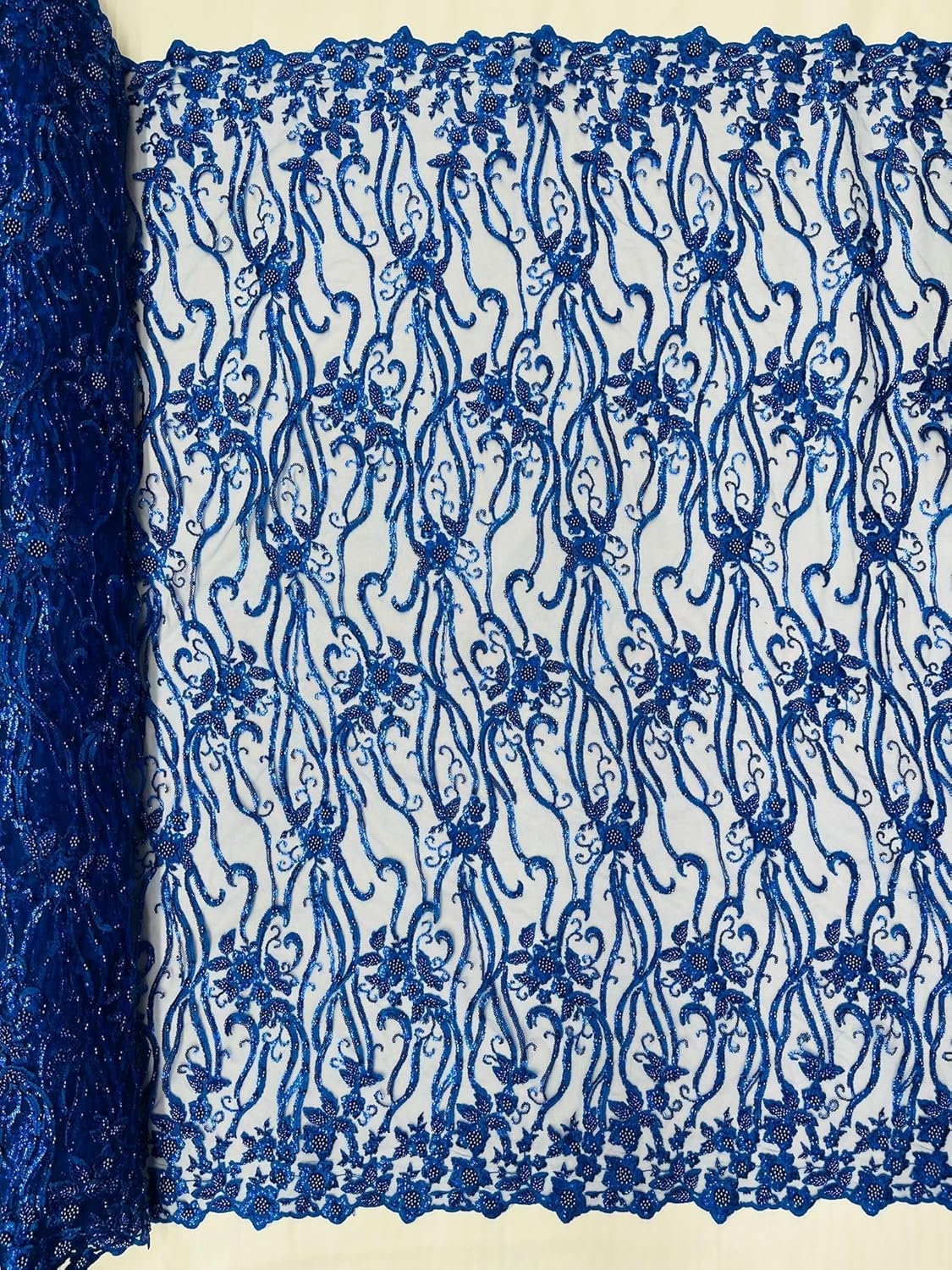 Floral Beaded Lace/Sequin Embroider Lace Fabric - Sold by The Yard. Choose Color Below