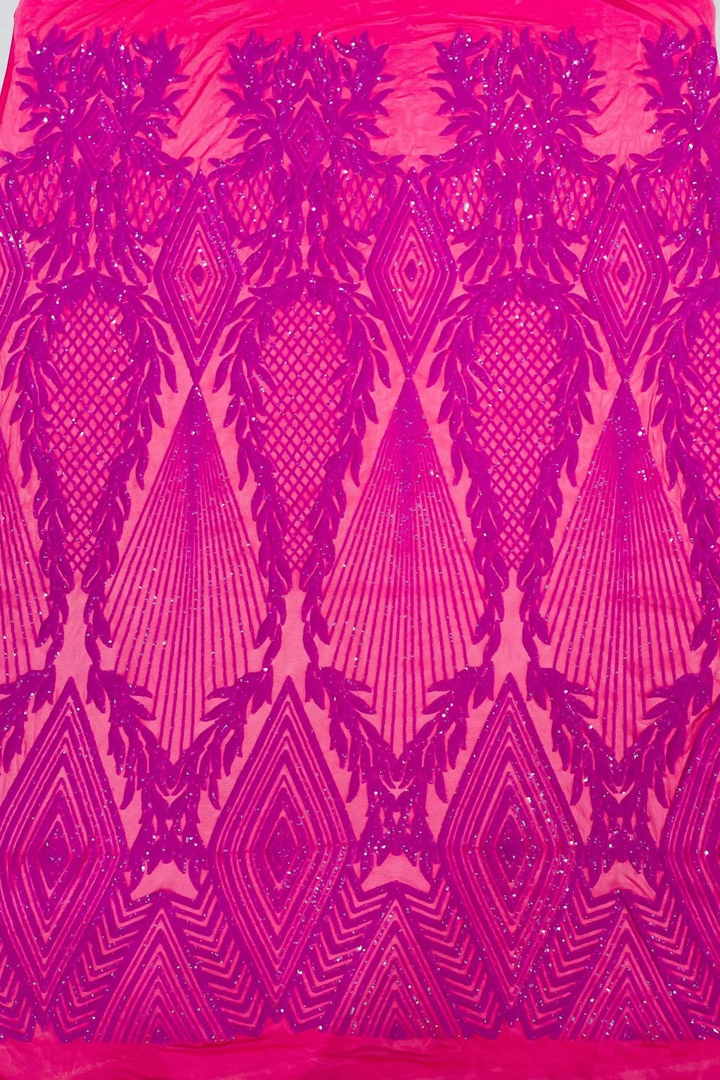DIAMOND FASHION - Shiny Sequin Design 4 Way Stretch Mesh Fabric. Sold By The Yard. Choose Color Below