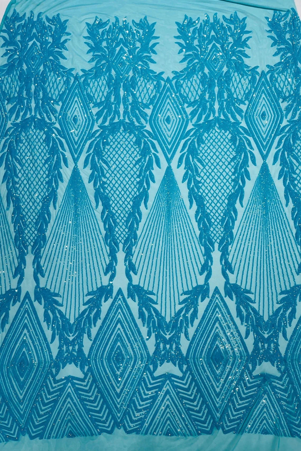 DIAMOND FASHION - Shiny Sequin Design 4 Way Stretch Mesh Fabric. Sold By The Yard. Choose Color Below
