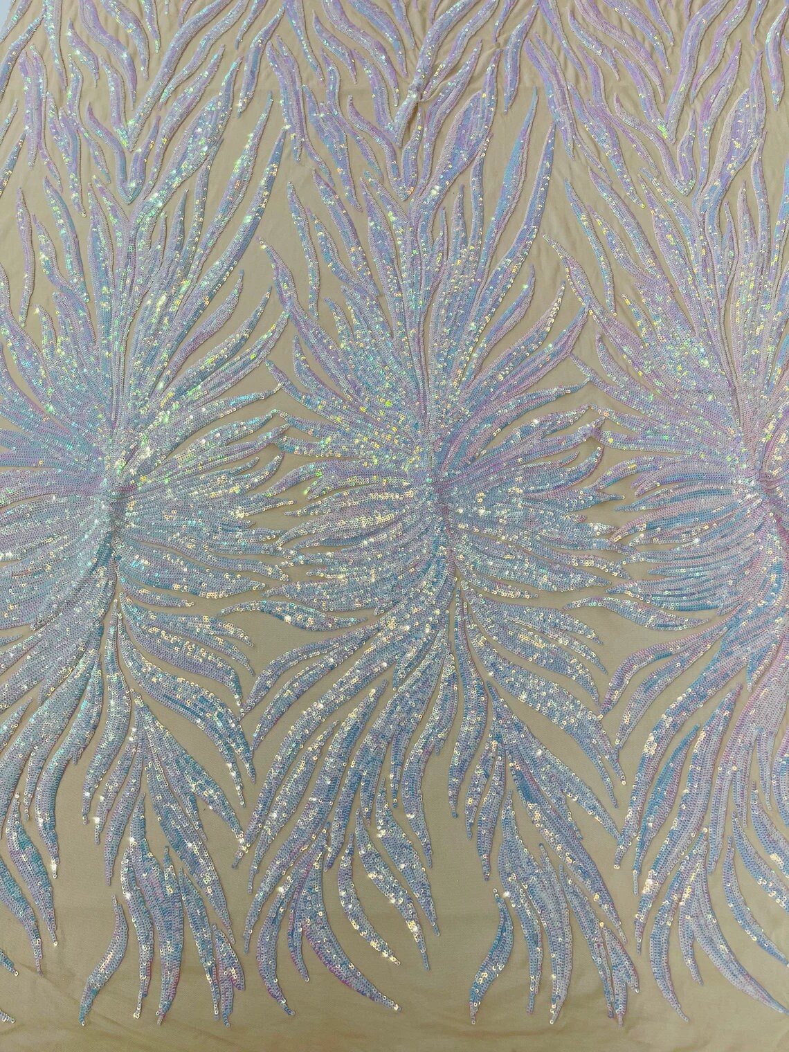 FEATHER FASHION - Shiny Sequin Design 4 Way Stretch Mesh Fabric. Sold By The Yard. Choose Color Below