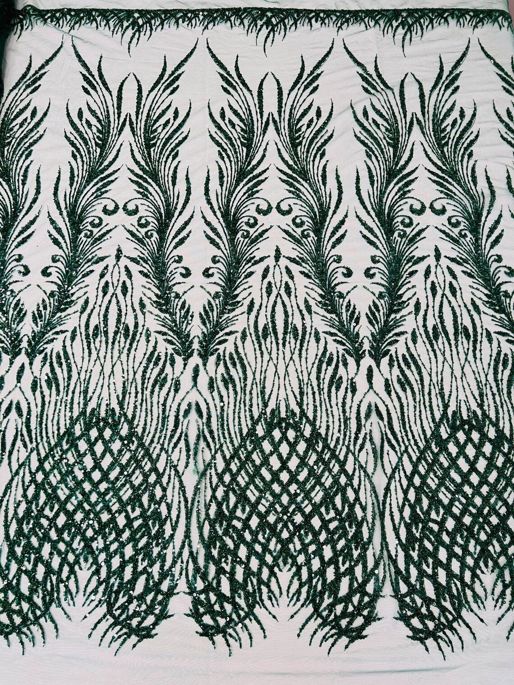 ANGEL WING FEATHERS - 3D Beaded Design with Embroidered Sequins and Beads On a Mesh Lace Fabric for Prom Dress By The Yard