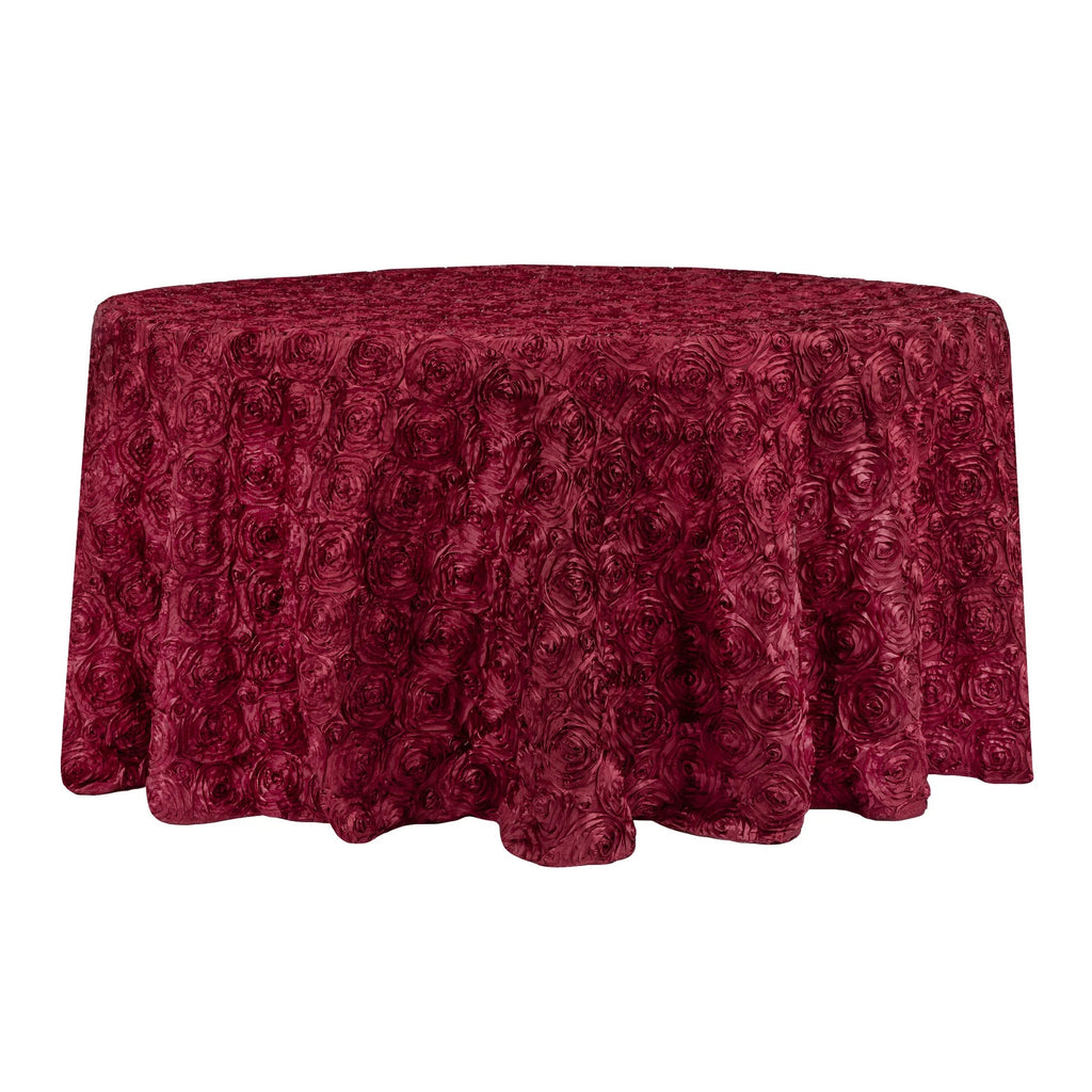 BURGUNDY - Round Tablecloth Table Cloth Satin Rosette Tablecloth - 3D Floral Table Cloth for Wedding Baby Shower Birthday Tea Party Dessert
