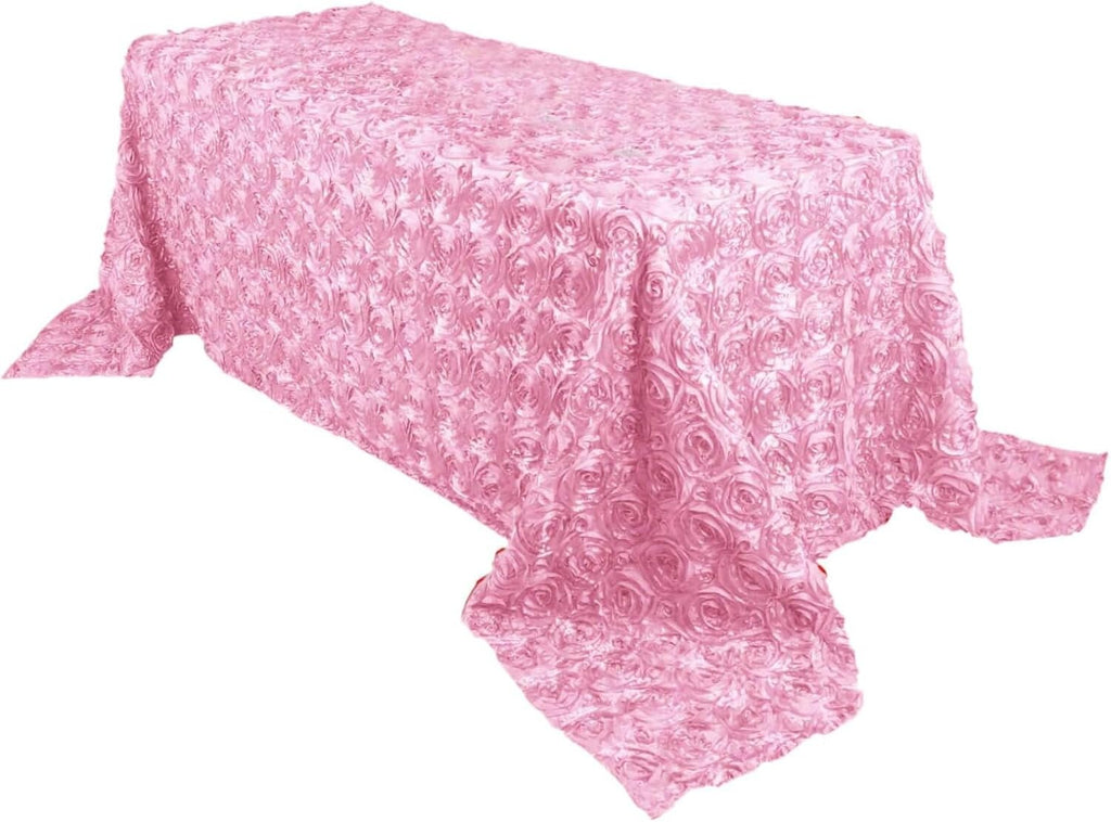 PINK - Rectangular Tablecloth Table Cloth Satin Rosette - 3D Floral Table Cloth for Wedding Baby Shower Birthday Tea Party Dessert