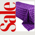 PURPLE - Rectangular Tablecloth Table Cloth Satin Rosette - 3D Floral Table Cloth for Wedding Baby Shower Birthday Tea Party Dessert