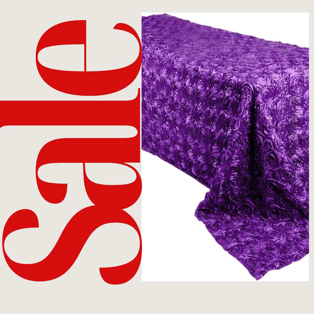 PURPLE - Rectangular Tablecloth Table Cloth Satin Rosette - 3D Floral Table Cloth for Wedding Baby Shower Birthday Tea Party Dessert