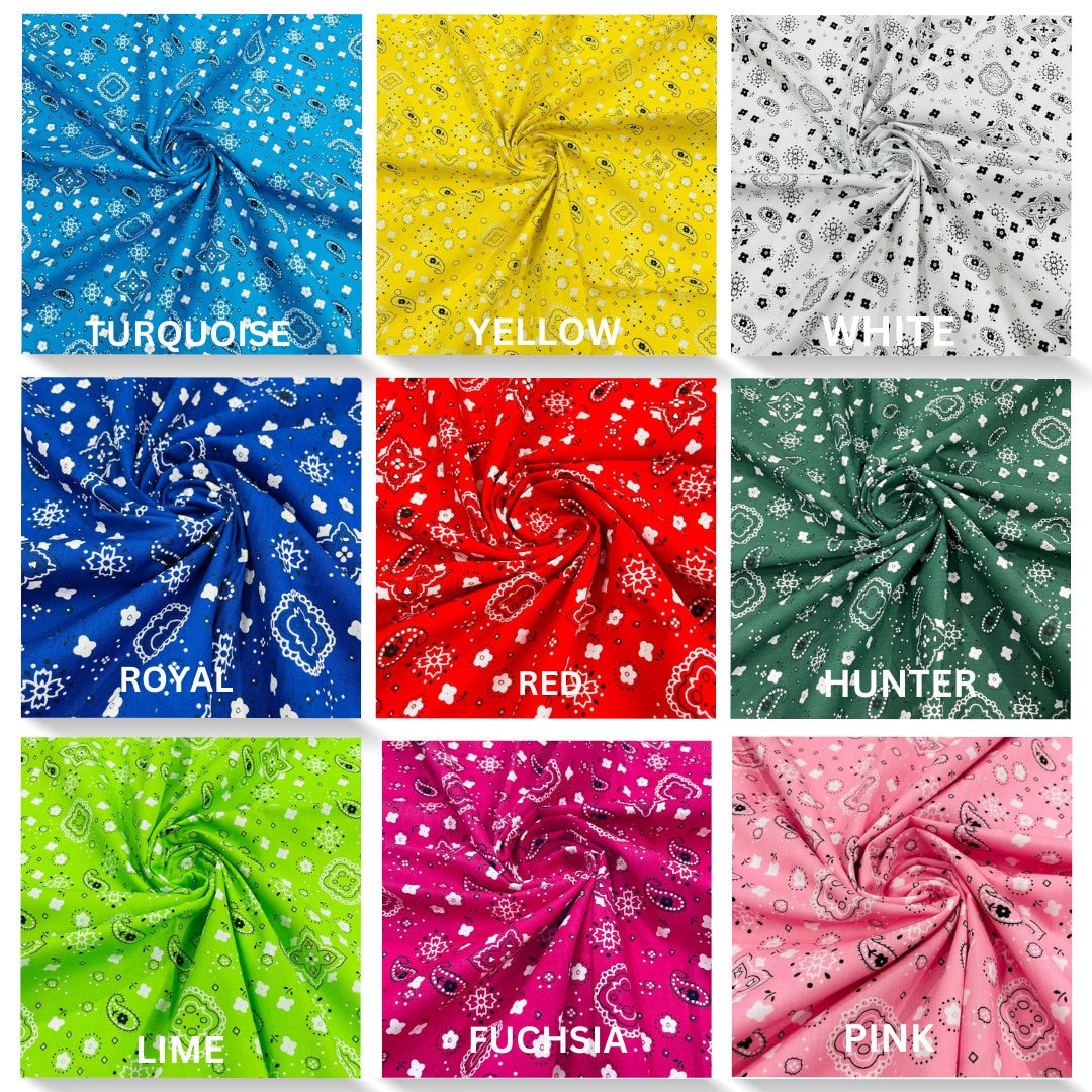BANDANA - Print Poly Cotton Fabric 60" Wide by The Yard. Choose Color Below