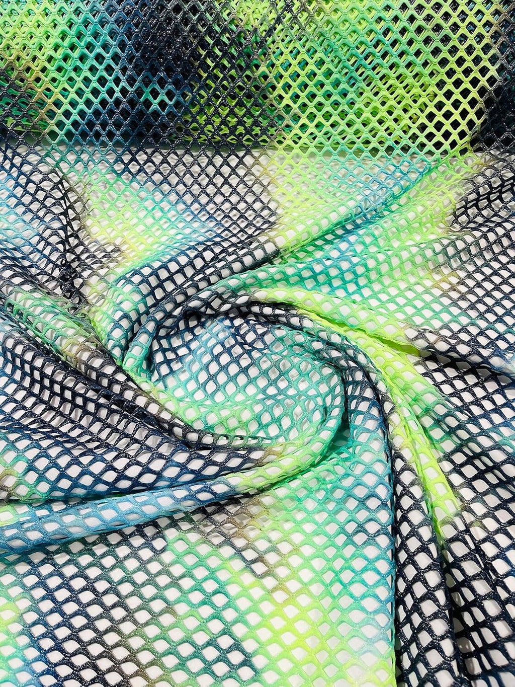 FISHNET - Big Fishnet Diamond Mesh Tie Dye with Silver Glitter 4 Way Stretch By The Yard. Choose Color Below