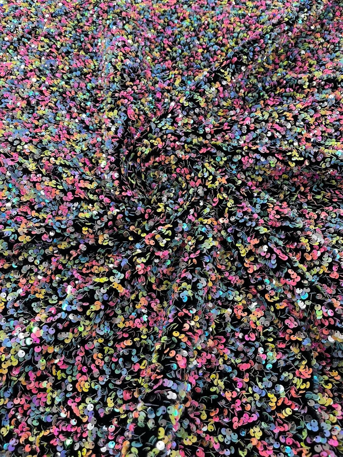 CONFETTI - Multi Color Confetti All Over Shiny Sequins Stretch Velvet, Sold By The Yard. Choose Color Below