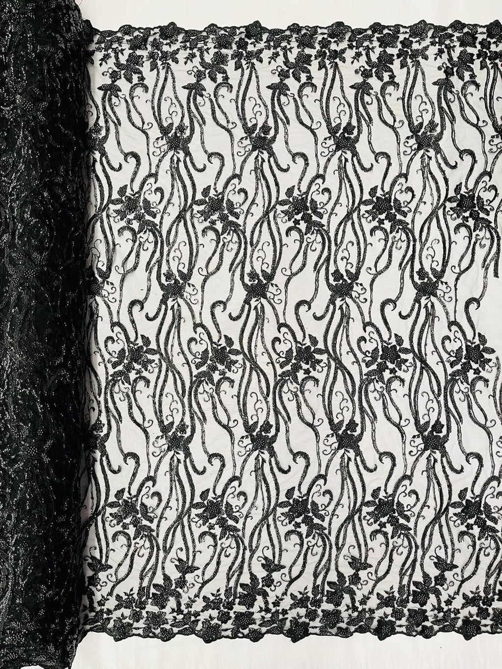 Floral Beaded Lace/Sequin Embroider Lace Fabric - Sold by The Yard. Choose Color Below