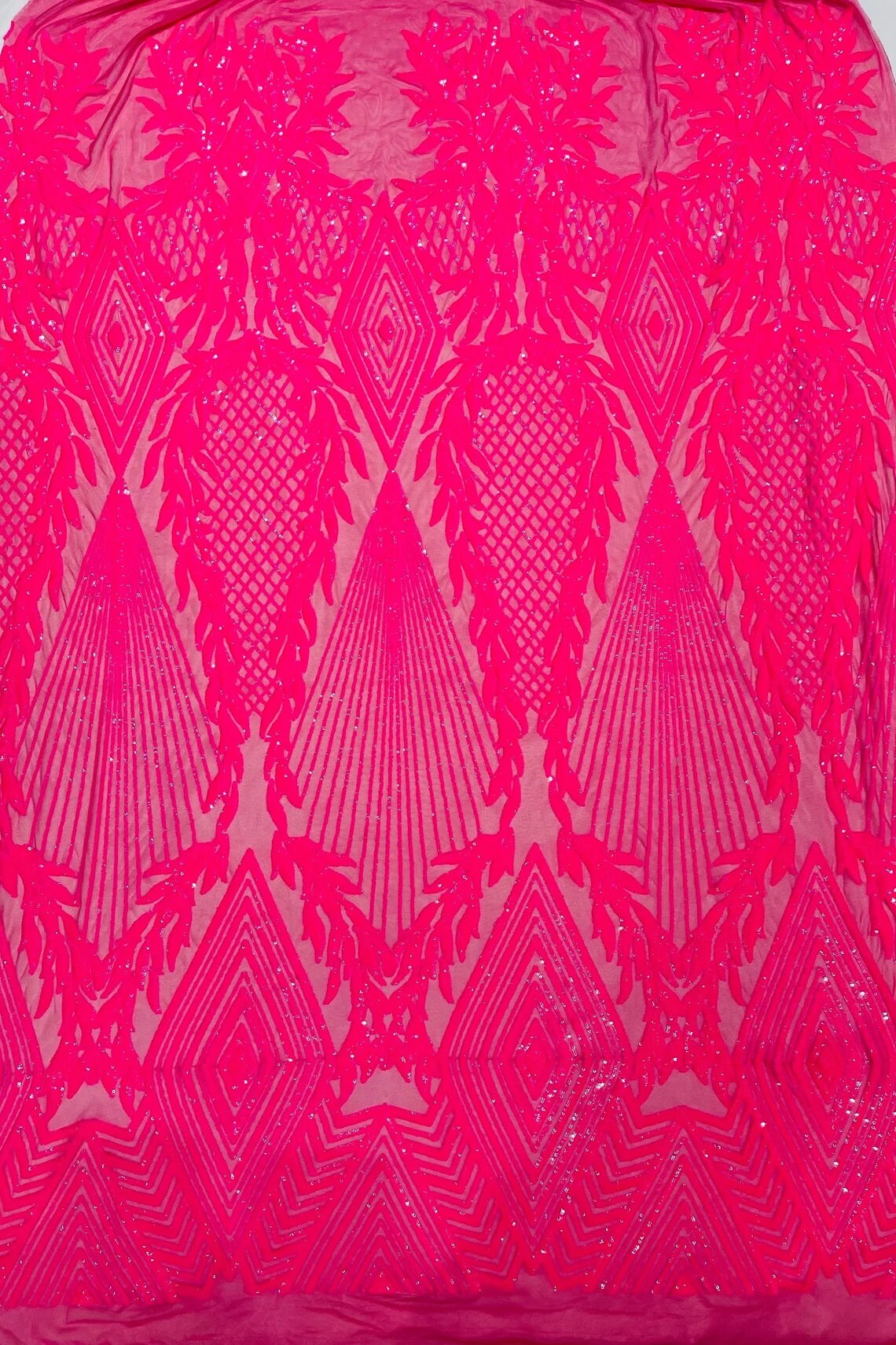 DIAMOND FASHION - Shiny Sequin Design 4 Way Stretch Mesh Fabric. Sold By The Yard. Choose Color Below
