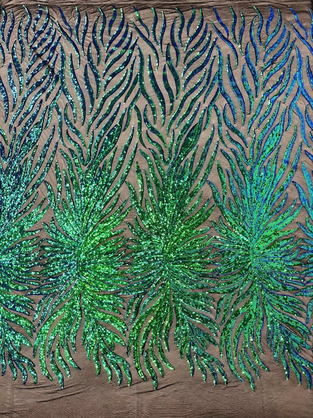 FEATHER FASHION - Shiny Sequin Design 4 Way Stretch Mesh Fabric. Sold By The Yard. Choose Color Below