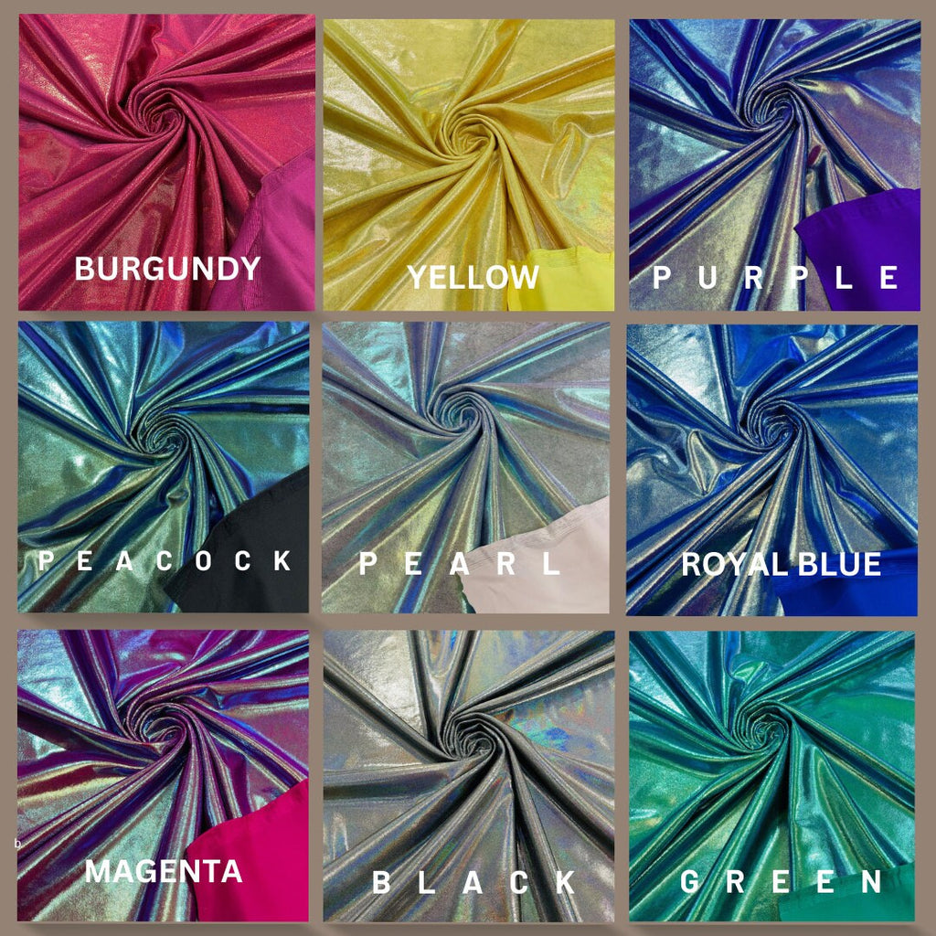 MYSTIQUE - Foggy Foil Metallic Nylon Spandex 4 Way Stretch By Yard. Choose Color Below