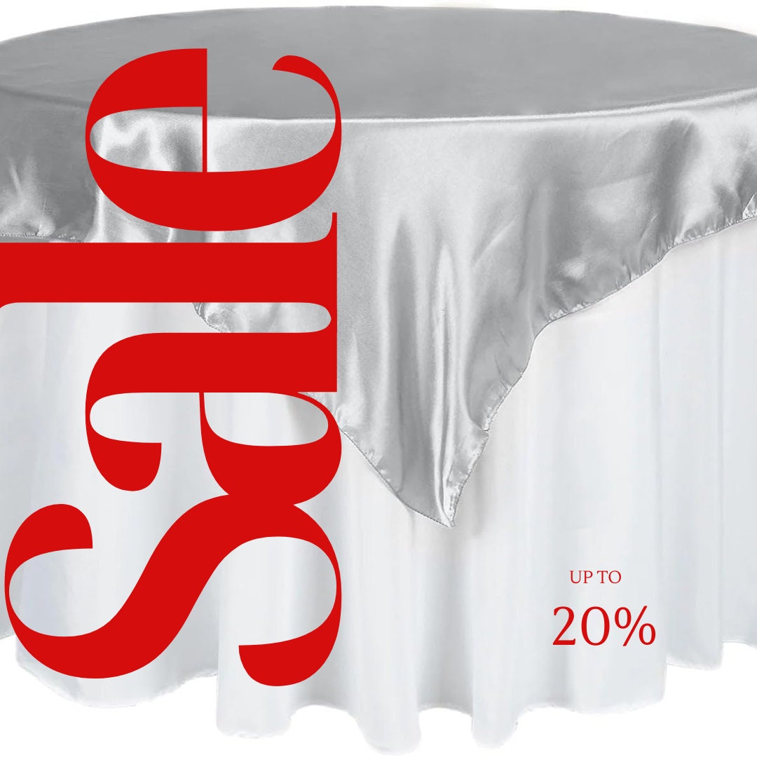SATIN - SILVER - Square Tablecloth Overlay - Square Tablecloth, Square Table Cover Fabric  for Dining, Kitchen, Party.