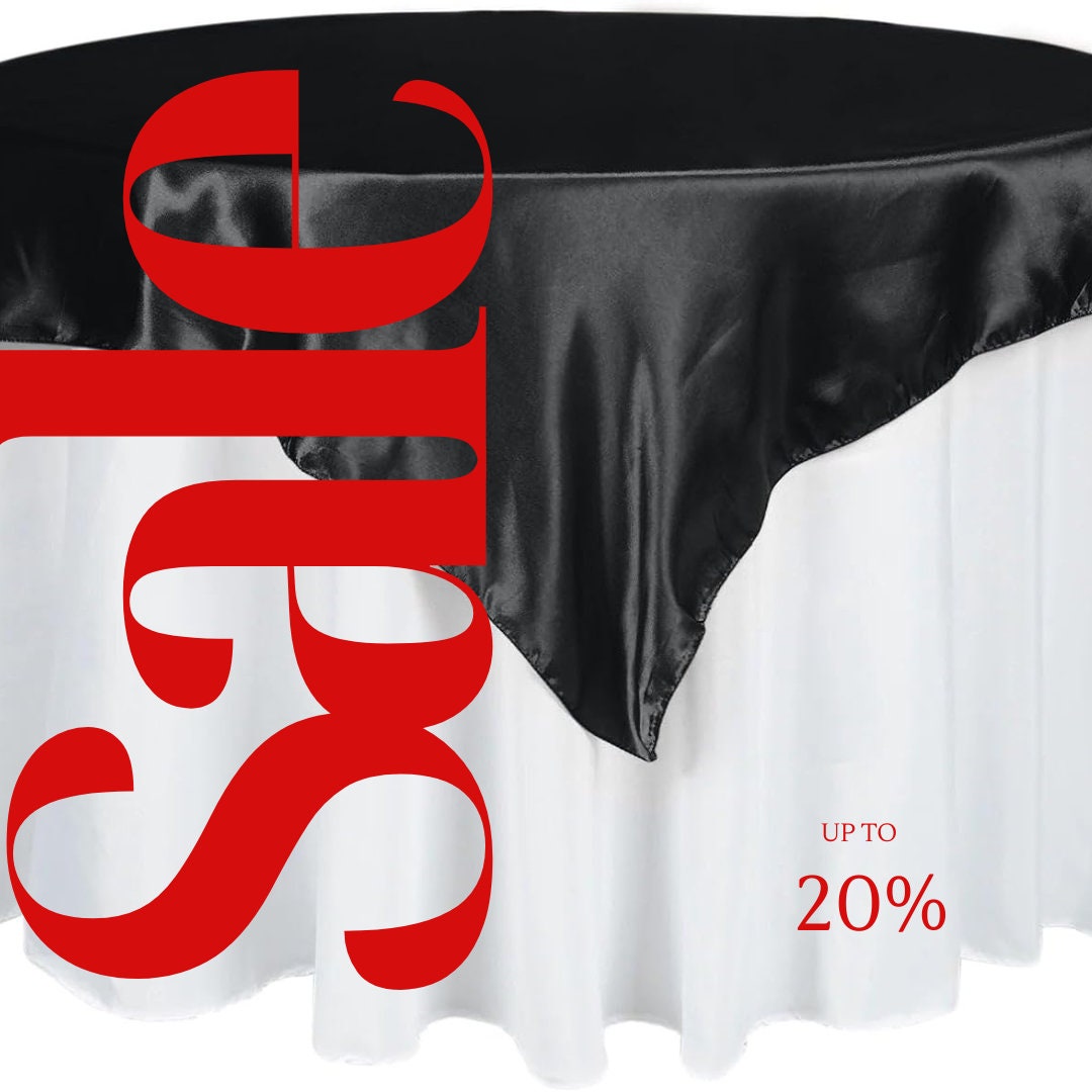 SATIN - BLACK - Square Tablecloth Overlay - Square Tablecloth, Square Table Cover Fabric  for Dining, Kitchen, Party.