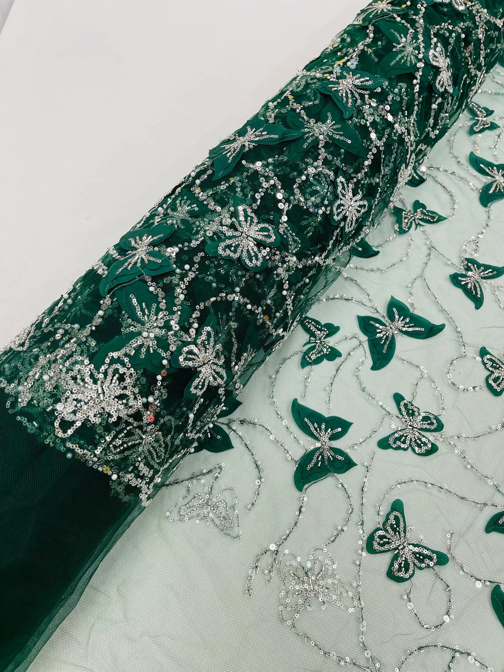 BUTTERFLY - 3D Butterfly Embroidered Beaded Sequin Fabric By The Yard, 3D Butterfly Beaded Sequins on a Mesh For Wedding. Choose Color