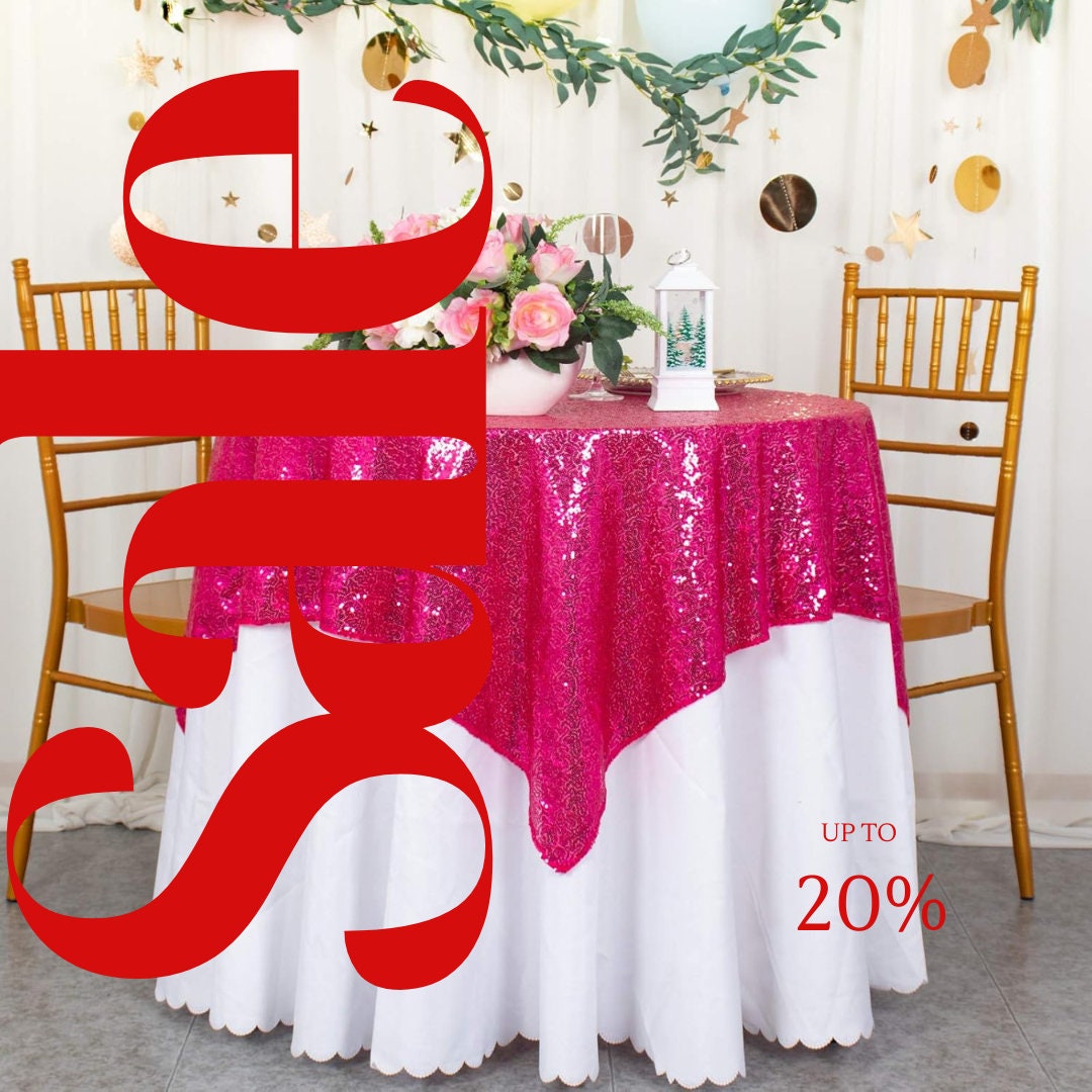 SEQUIN - Sequin Tablecloth - FUCHSIA - Sequin Overlay Glitter Table Cover Dinning Table Linen for Party Event Decoration Birthday.