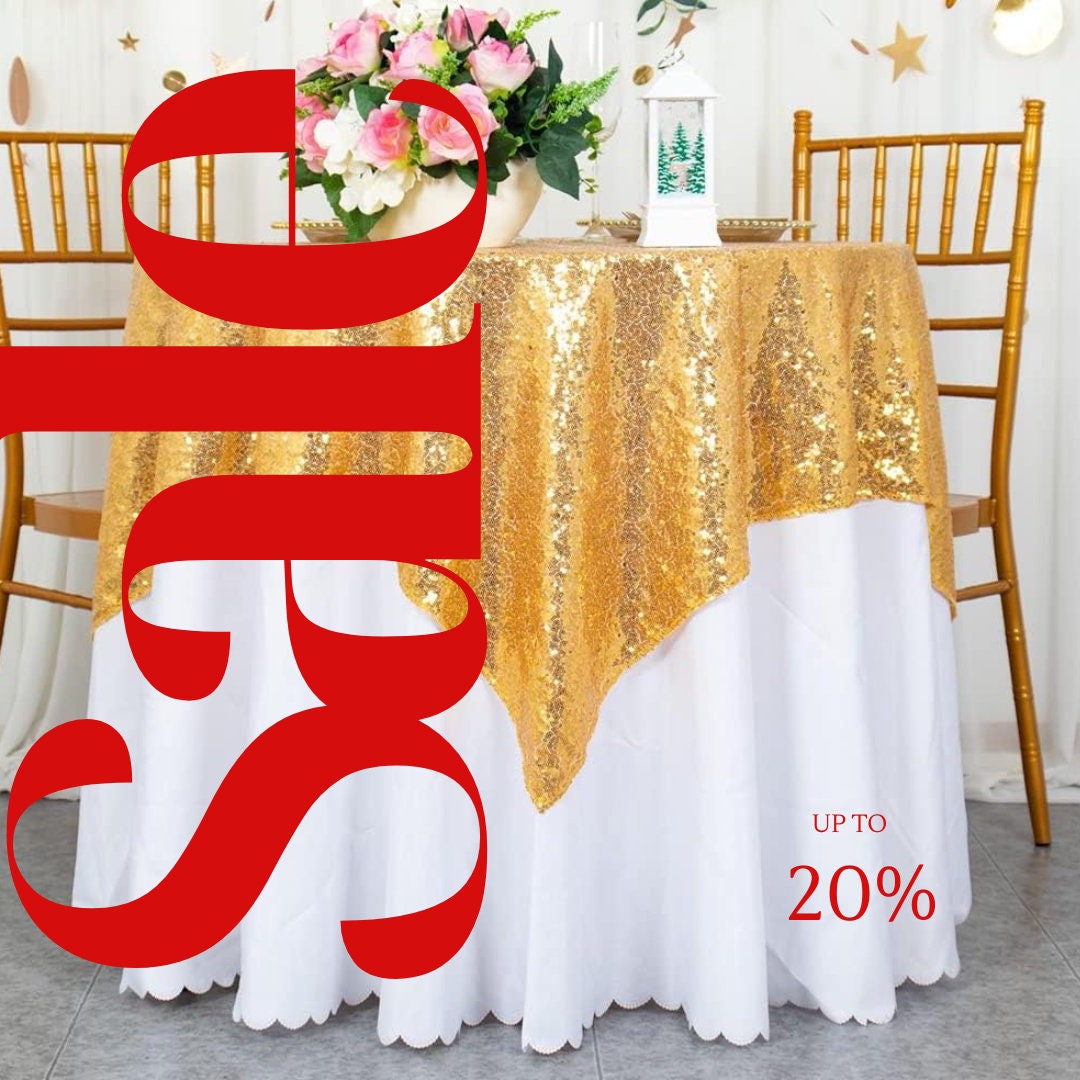 SEQUIN - Sequin Tablecloth - GOLD - Sequin Overlay Glitter Table Cover Dinning Table Linen for Party Event Decoration Birthday.