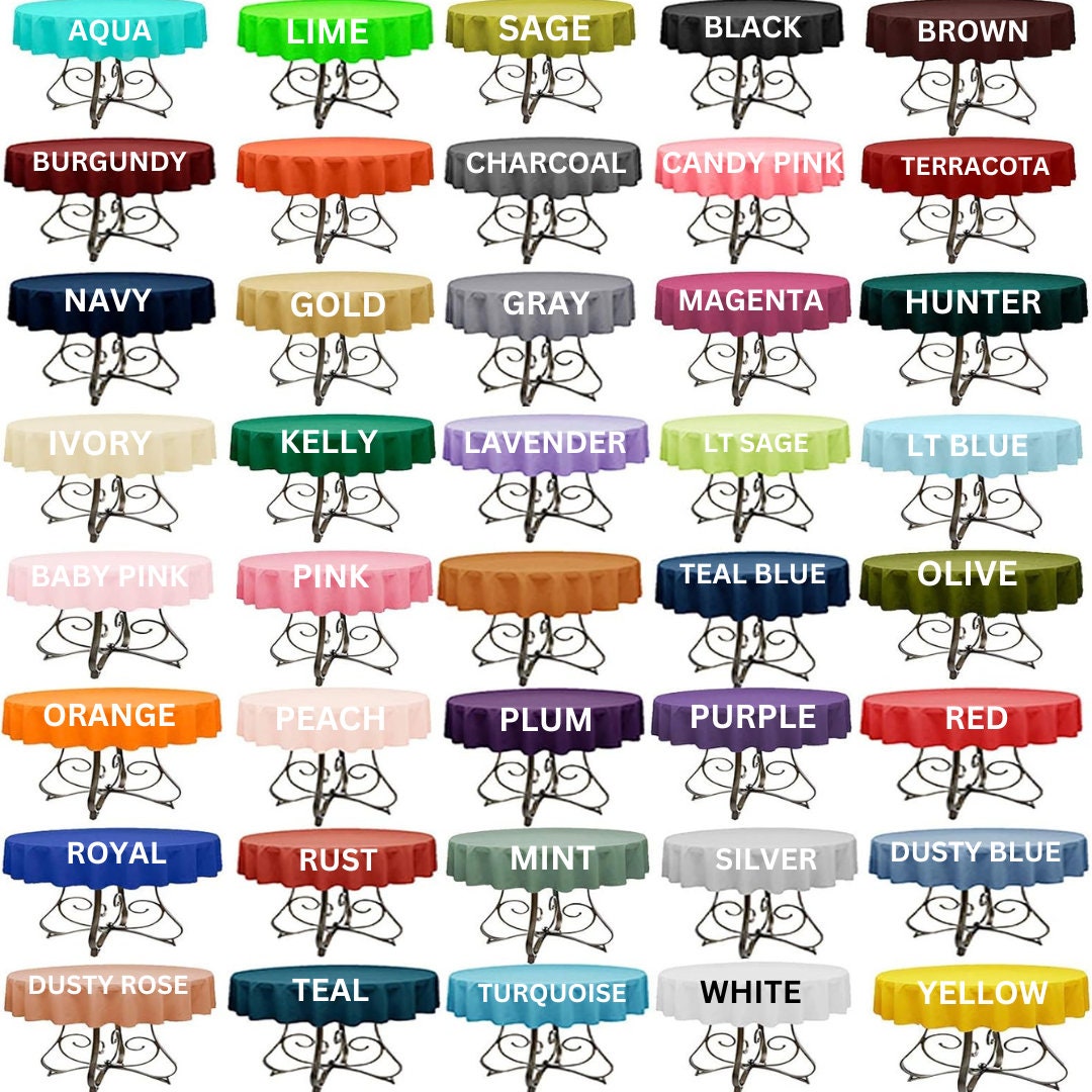 58" ROUND - Polyester Poplin Washable Round Tablecloth - Table Cover Fabric Table Cloth for Dinning, Kitchen, Party, Holiday. Choose Color