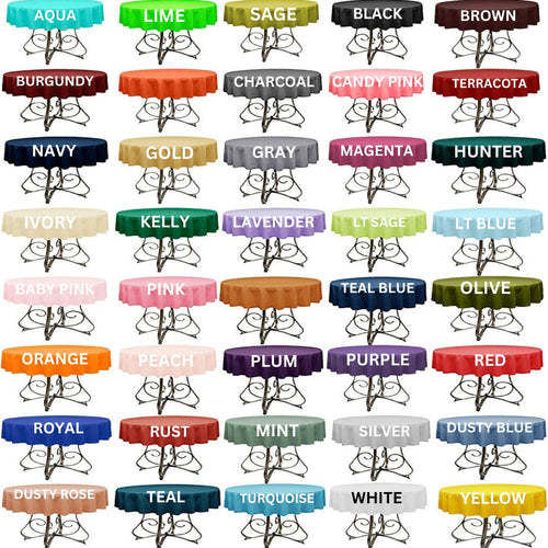 51" ROUND - Polyester Poplin Washable Round Tablecloth - Table Cover Fabric Table Cloth for Dinning, Kitchen, Party, Holiday. Choose Color