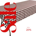 Polyester Poplin Gingham Checkered Rectangular Tablecloth (White & Burgundy, Choose Size Below